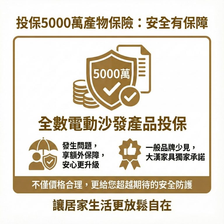 大漢家具電動沙發獨家提供5000萬產物險,讓你用了更安心