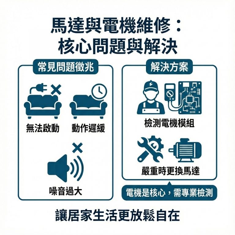 電動沙發常見問題之一就是馬達出狀況，這需要專人檢測具體狀況為何