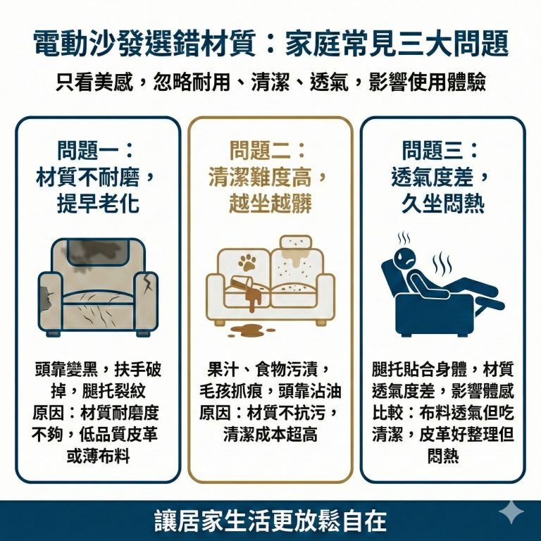 電動沙發除了美感以外，材質也很重要，如果選錯不只影響體感，還可能縮短壽命