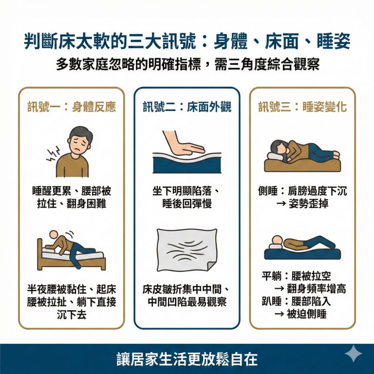 大漢家具建議，可以從身體、床面、睡姿判斷床是否太軟