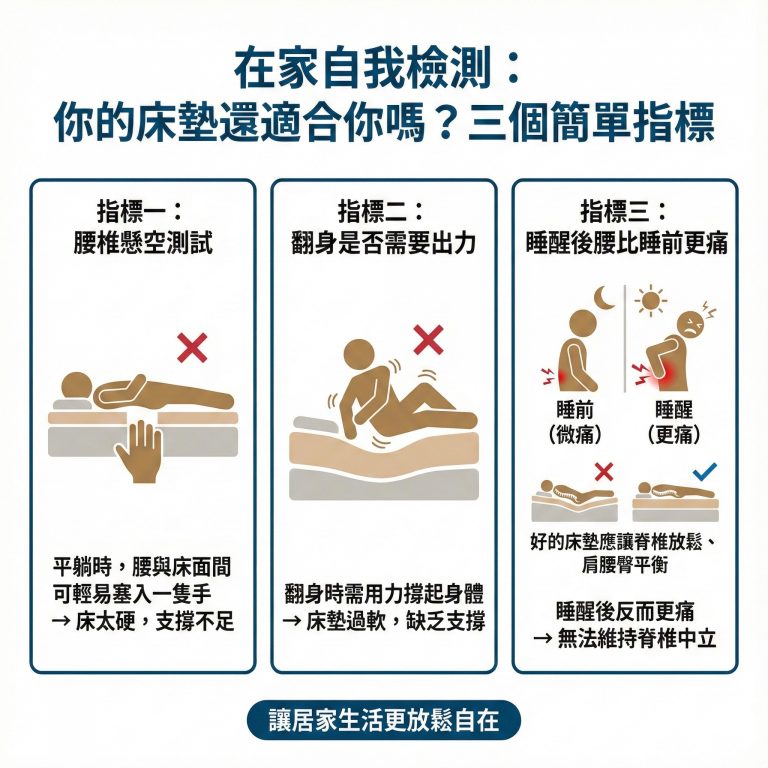 大漢家具建議,在家可以測試這幾件事情,如果有這些狀況,代表床墊該換了