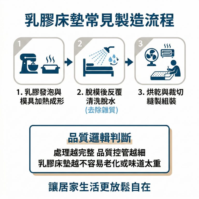 大漢家具提醒,乳膠床墊品質可以用處理方式的精細程度來判斷