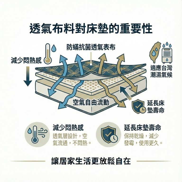 大漢家具的獨立筒床墊採用抗菌透氣表布，讓你不怕悶熱，也能延長床墊壽命