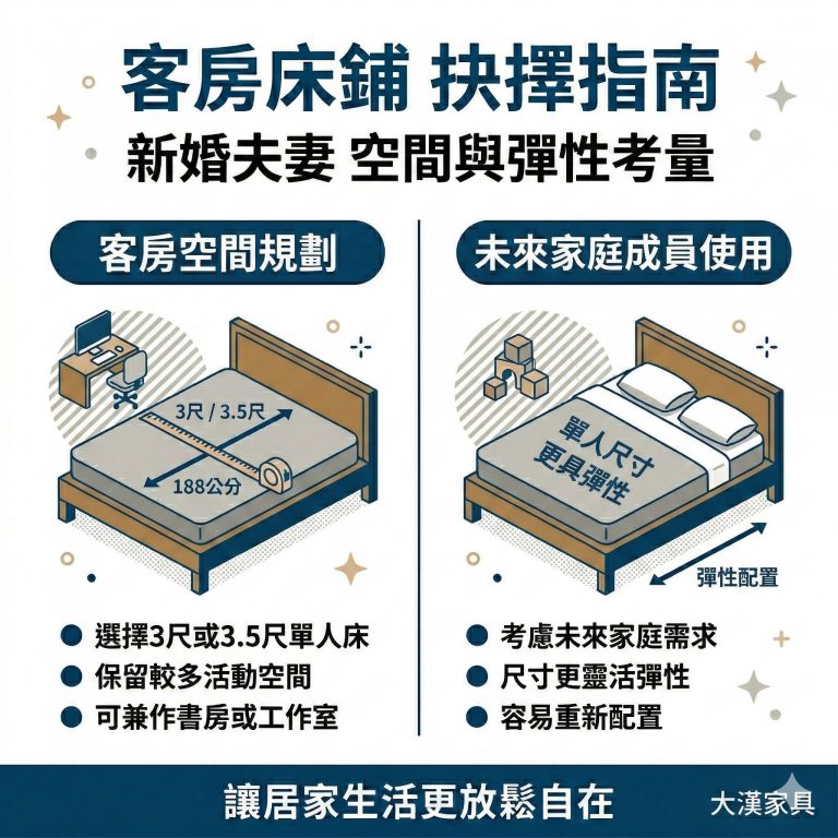 大漢家具提醒，在規劃客房時如果要考慮未來家庭成員或是空間配置，單人床會比較有彈性