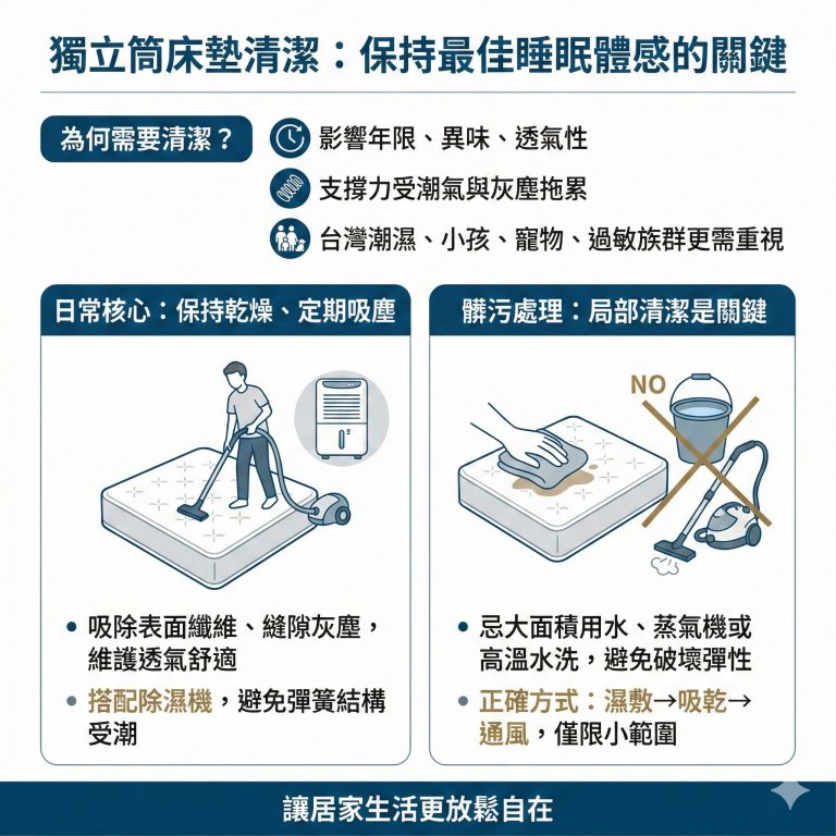 大漢家具建議，獨立筒床墊清潔可以採取這些方法，以免破壞床墊結構