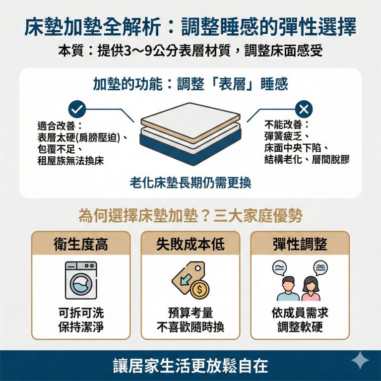 床墊加墊是在感覺到床睡起來不舒服時，短期內可以考慮的解法，但大漢家具提醒，要一次改善還是須購買新的床墊