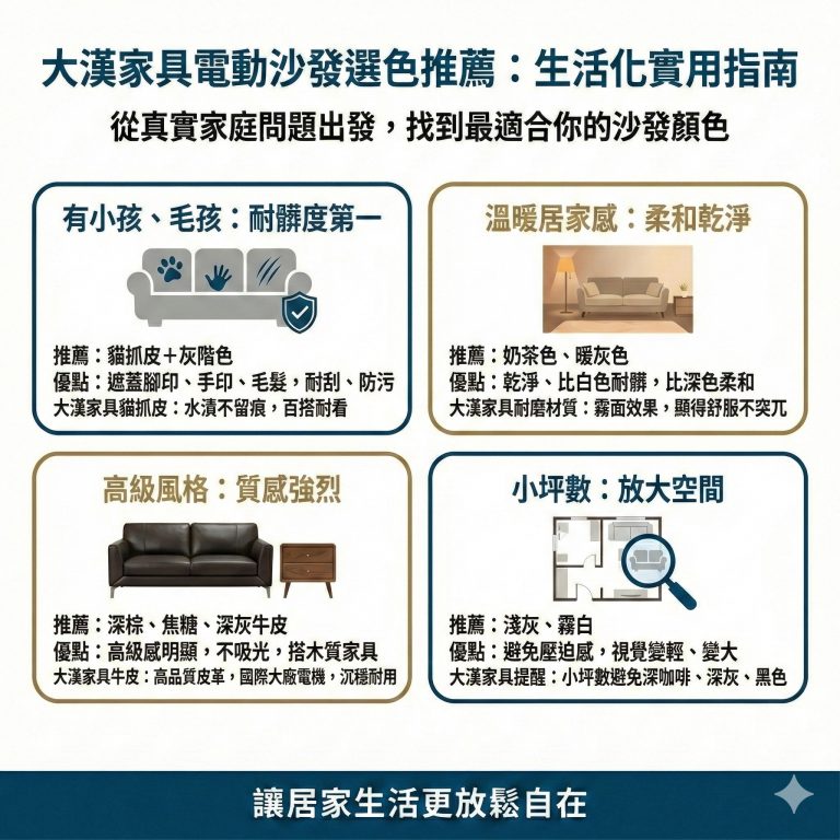 大漢家具提醒，客廳適合的沙發顏色可以以這四個原則考慮