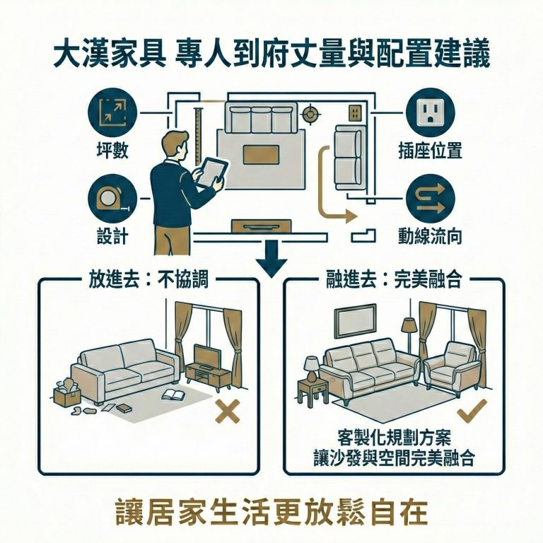 大漢家具能提供到府丈量及規劃建議，如果有需求的家庭可以聯絡大漢家具