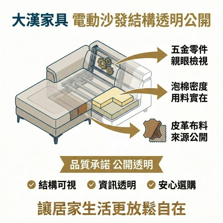 大漢家具的電動沙發結構用料公開透明,消費者可以親自檢視