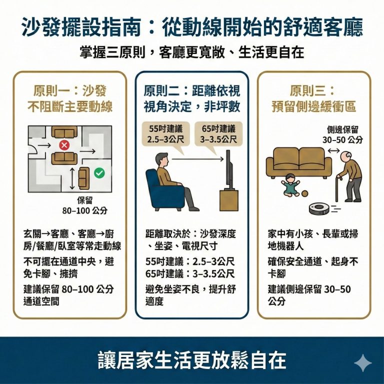 大漢家具建議，在考慮沙發要擺放在哪裡時，可以以這三個原則決定